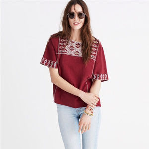 Madewell Embroidered Linen Tee Top Antique Rose